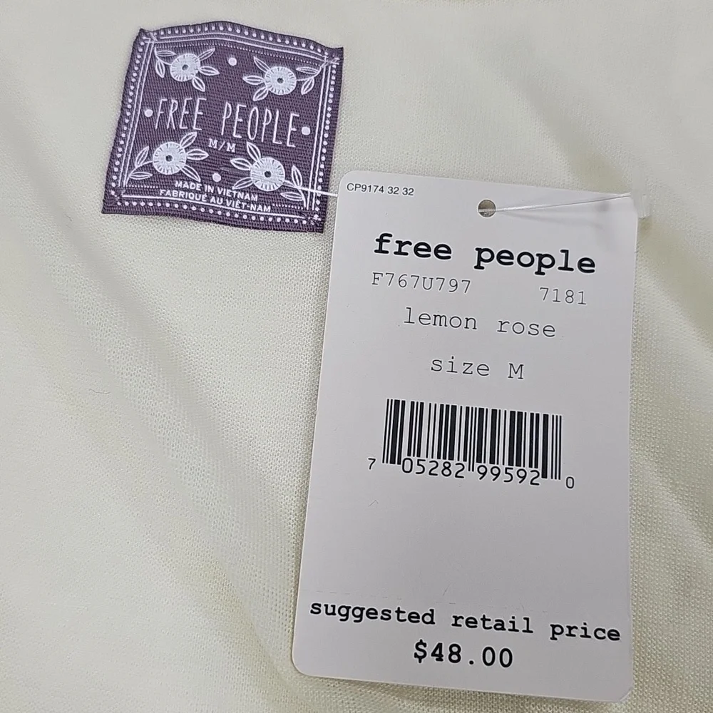 Vintage 2000's Free People Tank Top, Cream Yellow Floral, Size Medium NEW - Picture 5 of 10